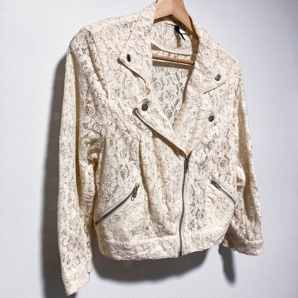 Cream Lace Biker Moto Jacket - Picture 9 of 16